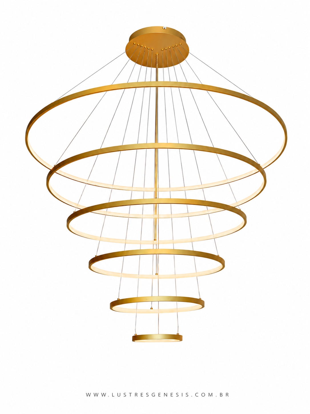 Lustre Pendente Alianças de LED Moderno com cinco anéis dourados Lustres Gênesis loja online de Lustres e Iluminação Decorativa